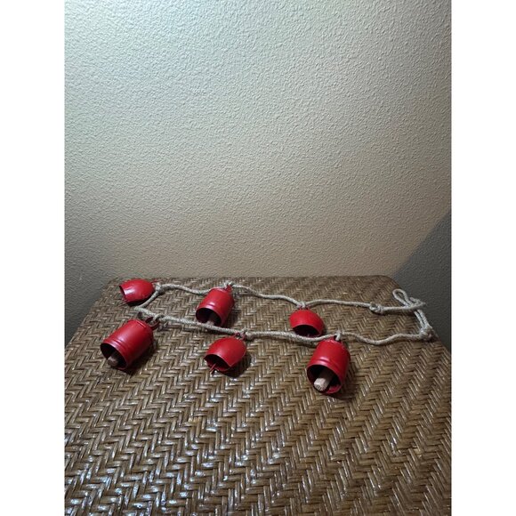 Red Metal Bell Garland Hand PaintedWith Jute Rope Chrfistmas Garland Door Hanger - Picture 1 of 6